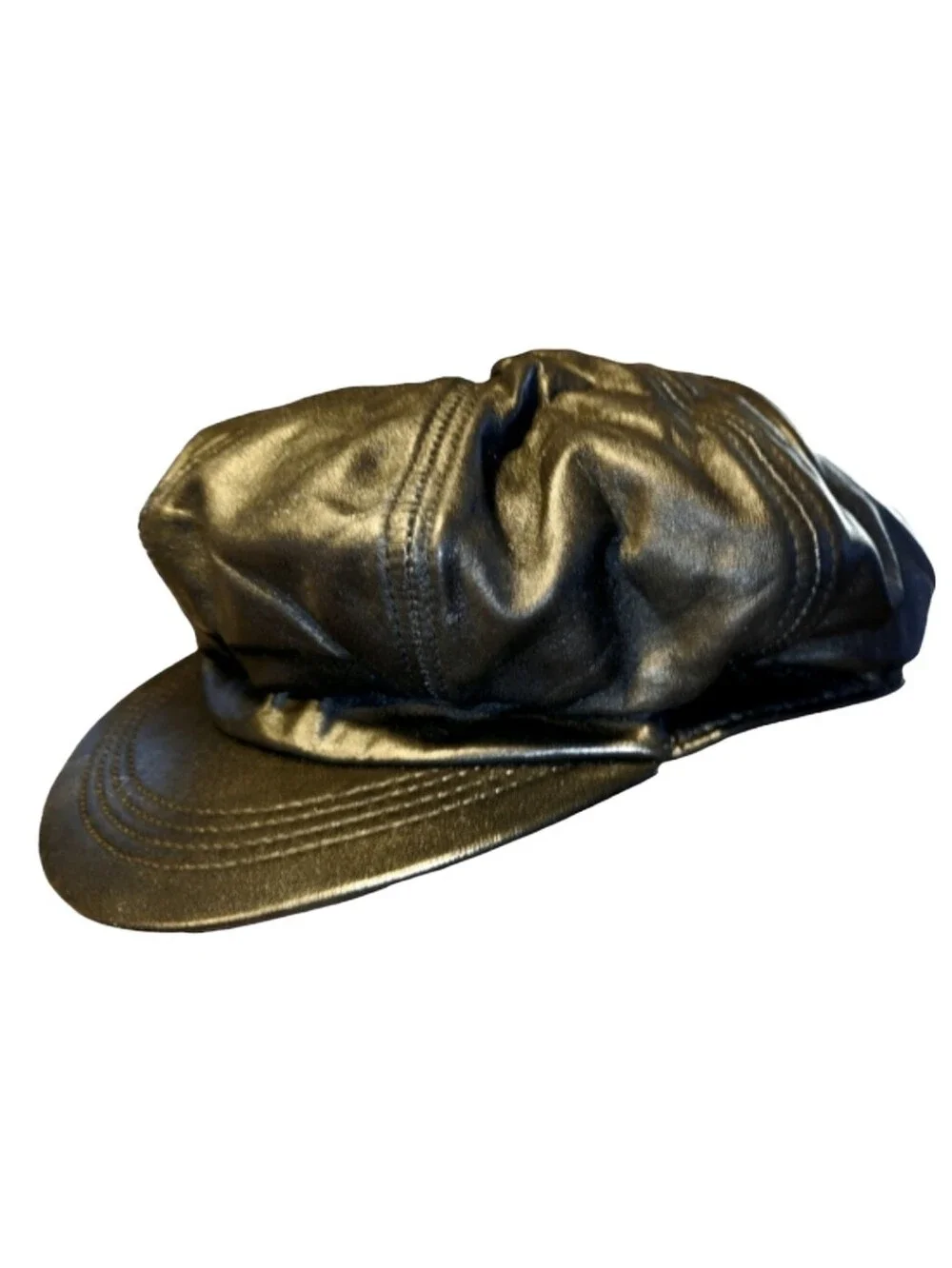 Genuine Leather Black Driving Cap Newsboy Hat 57mm (US Size 7 1/8) Med